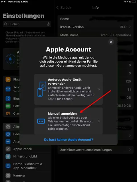 Apple Account am iPad anmelden 1