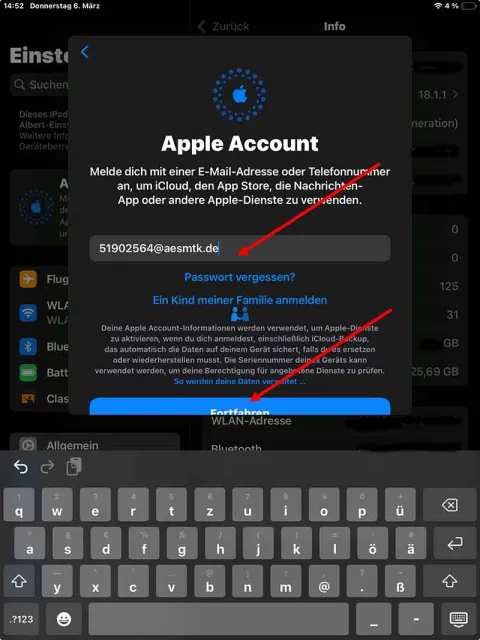 Apple Account am iPad anmelden 2