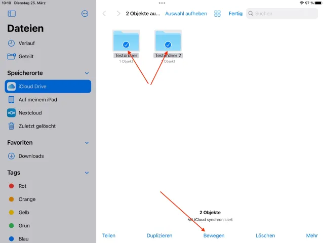 Verschieben von iCloud Drive auf lokales iPad 2