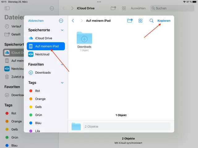 Verschieben von iCloud Drive auf lokales iPad 3